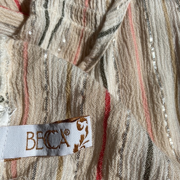 BECCA by REBECCA Coastal Shorts Romper Swim Coverup Striped Shimmery Back Ties - Picture 13 of 16